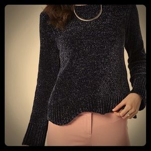 Midnight Blue Chenille Scallop Hem Sweater